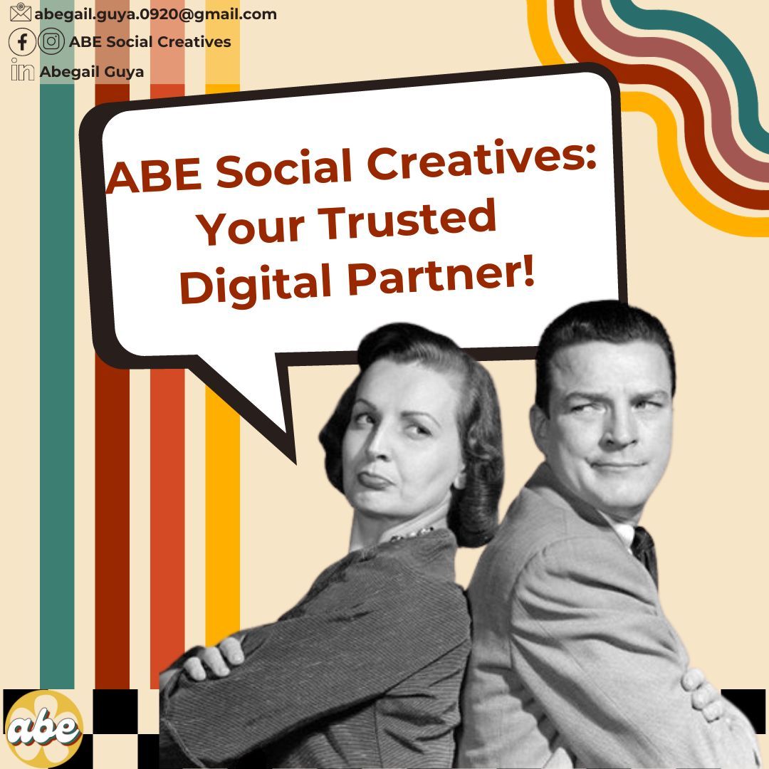 In ABE Social Creatives, we're your partner-in-crime! Unleash your #DigitalPotential with us and elevate your brand's online presence. 🚀🌟 #digitalmarketing

Contact us now! 📩
FB: buff.ly/45JlGoX
IG: buff.ly/46HHoe9
X: bit.ly/45OzCOm