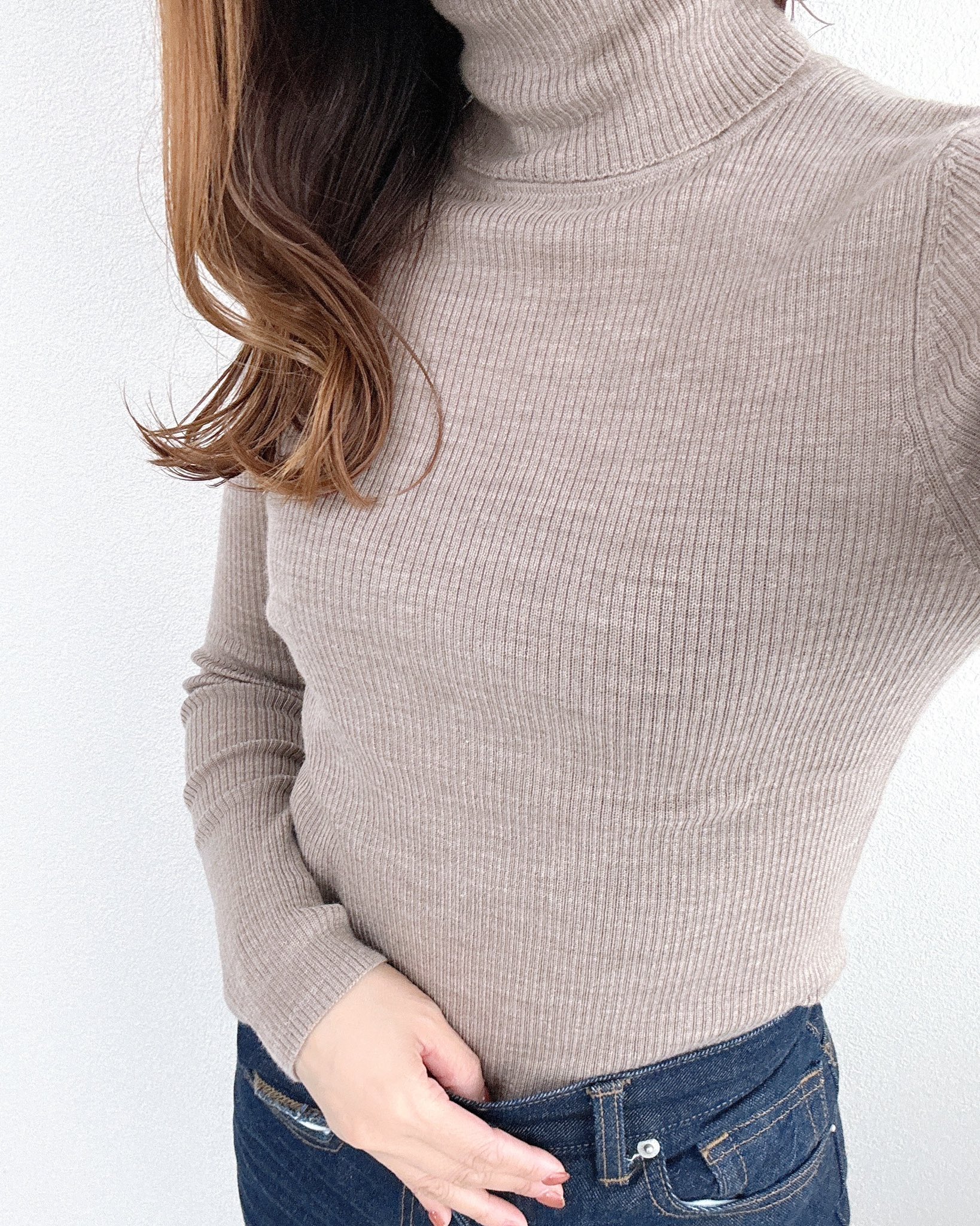 UNIQLO エクストラファインメリノリブタートルネックセーター　L ユニクロ公式 | エクストラファインメリノリブタートルネック
