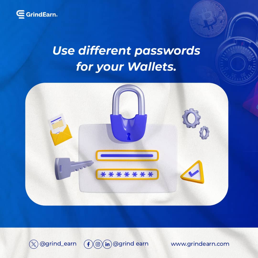 💼 One size doesn't fit all, and neither do passwords! 🔑✨ 

Protect your wallets with diverse and strong passcodes. 

Remember to practice good security today.

#SecureYourWealth #OnlineSafety #Cybersafe
#Cybersecurity