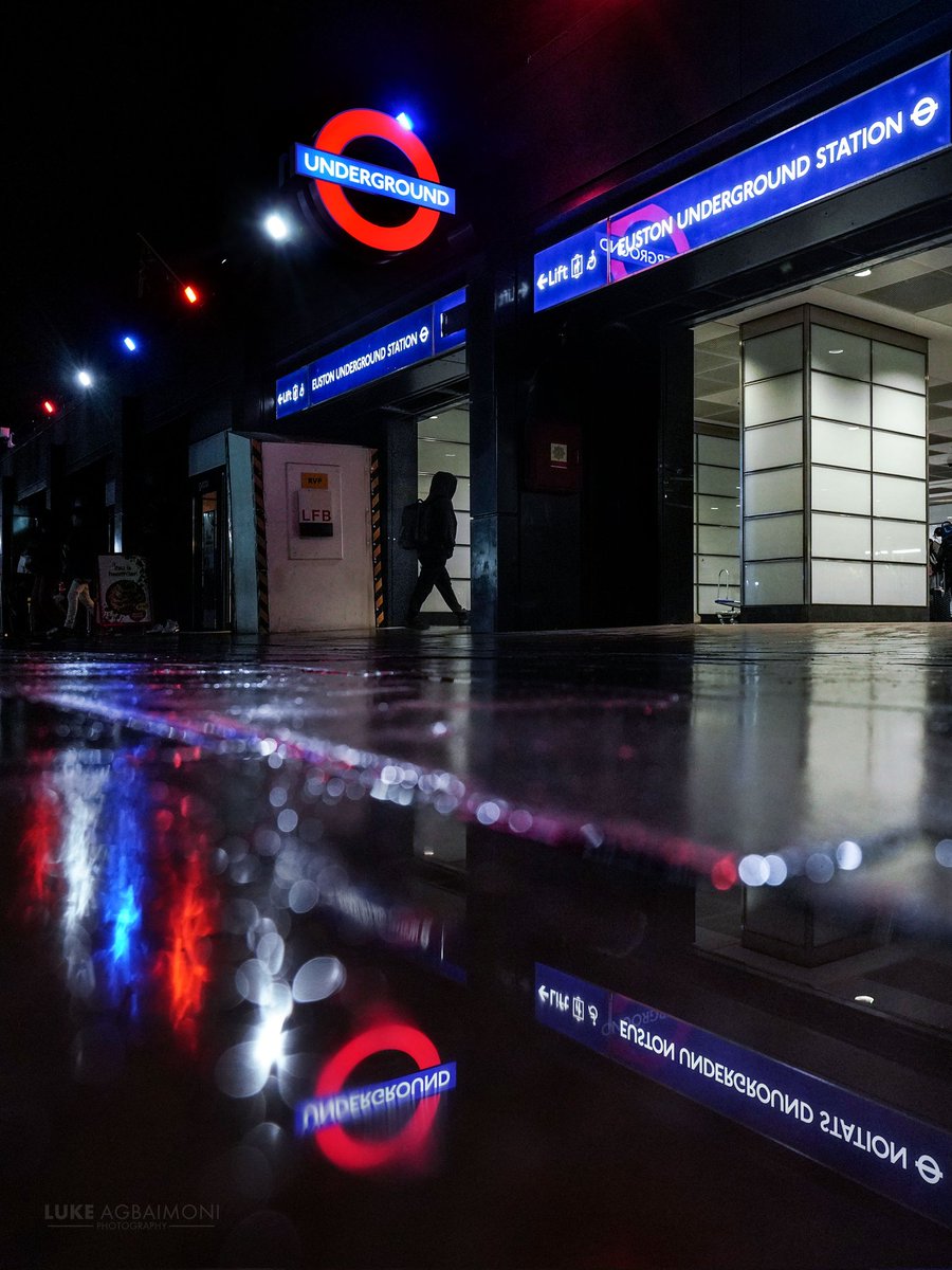 Night Reflections - Euston I couldn't resist some puddle photography outside Euston London Underground station. I love the colourful reflections of the building lights contrasted with the deep black night sky. #wexmondays #fsprintmonday