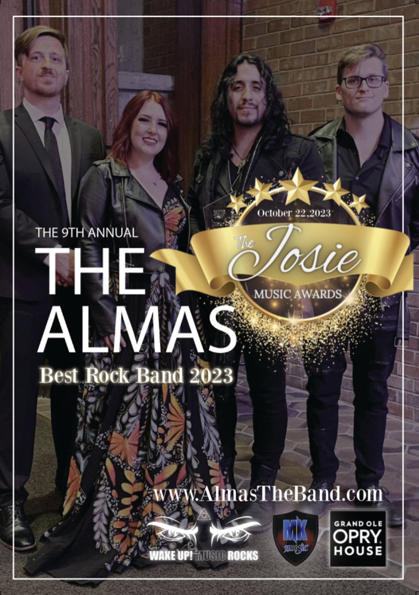 2023 Josie Music Awards ROCK GROUP OF THE YEAR! @AlmasTheBand . @WakeUpMusicGrp @SJCdrums @ghsstrings @WBGear @Sennheiser @HagstromGuitars @Fender @KemperAmpsJP @marshallamps @promarksticks @cententcymbals1 @PigHogCables #rocknroll #femalefronted #rockband #fypviraltwitter