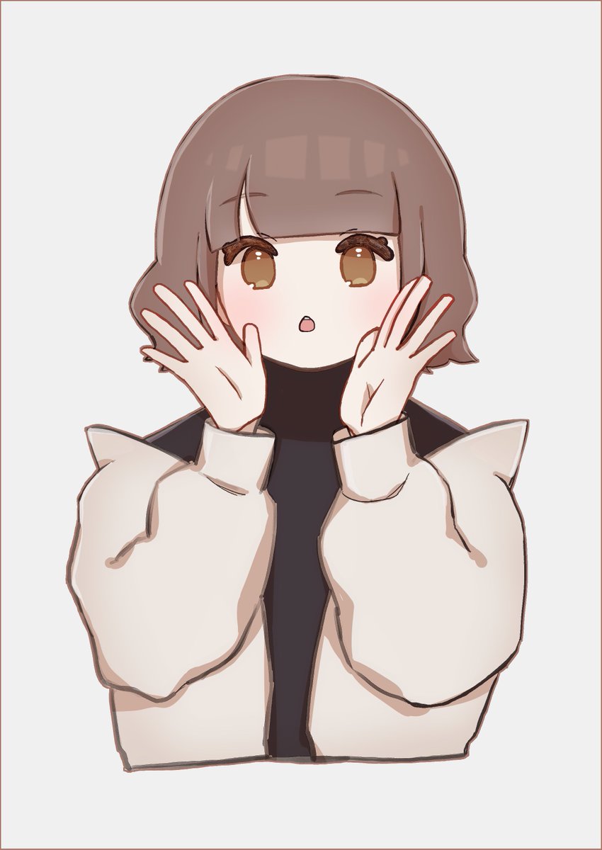 1girl solo simple background bangs upper body long sleeves hands up  illustration images