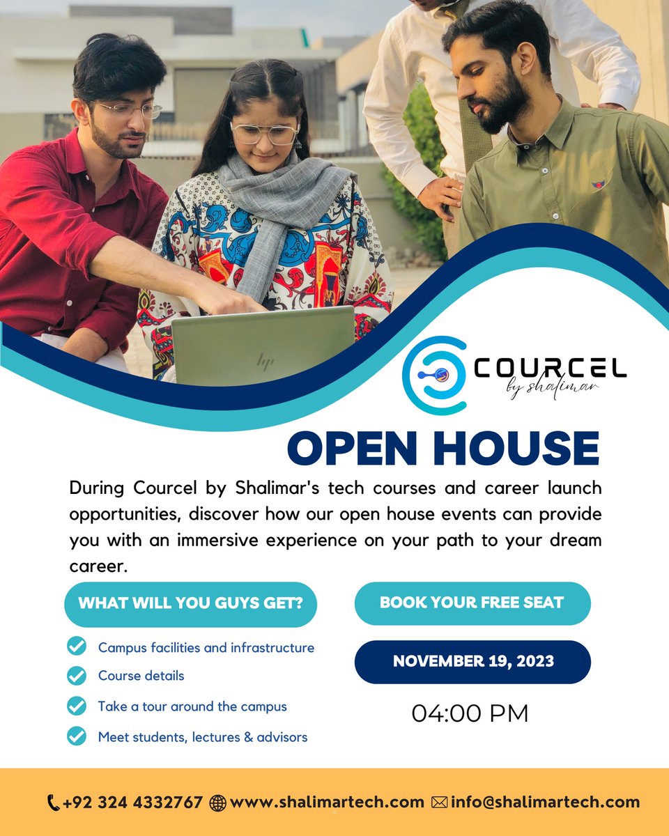 Join us for Courcel by Shalimar's Open House event and kickstart your journey towards your dream career! 

First batch is starting on 24th November Inn Sha Allah ✨ 

visit:
Shalimartech.com/courcel

#careerlauncher #techeducation #dreambig  #courcelbyshalimar #courcel #openhouse