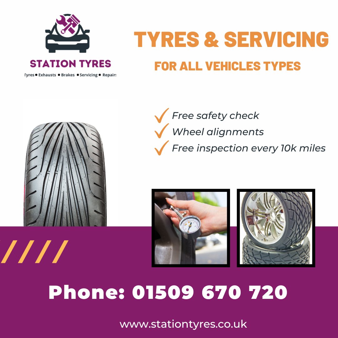 Correct tyre pressure is vital to your safety on the road. Under-inflated tyres affect handling and grip, potentially causing irregular or unpredictable vehicle behaviour. 
Phone: 01509 670 720 to get your free quotation
#stationroad #suttonbonington #Kegworth #Eastleake #tyres