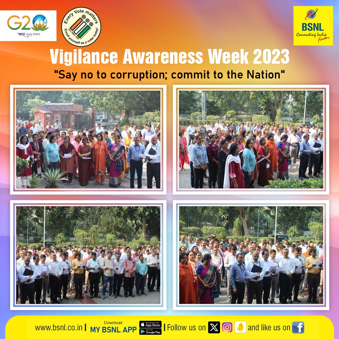 BSNLCorporate's tweet photo. As a part of  Vigilance Awareness Week, Shri P.K. Purwar, @CMDBSNL, administered the Integrity Pledge to officials at BSNL HQs , New Delhi.

#VigilanceAwarenessWeek  #VigilanceAwareness #SayNoToCorruption #CVC #VAW2023 @CVCIndia https://t.co/9kZa6Uw8N1
