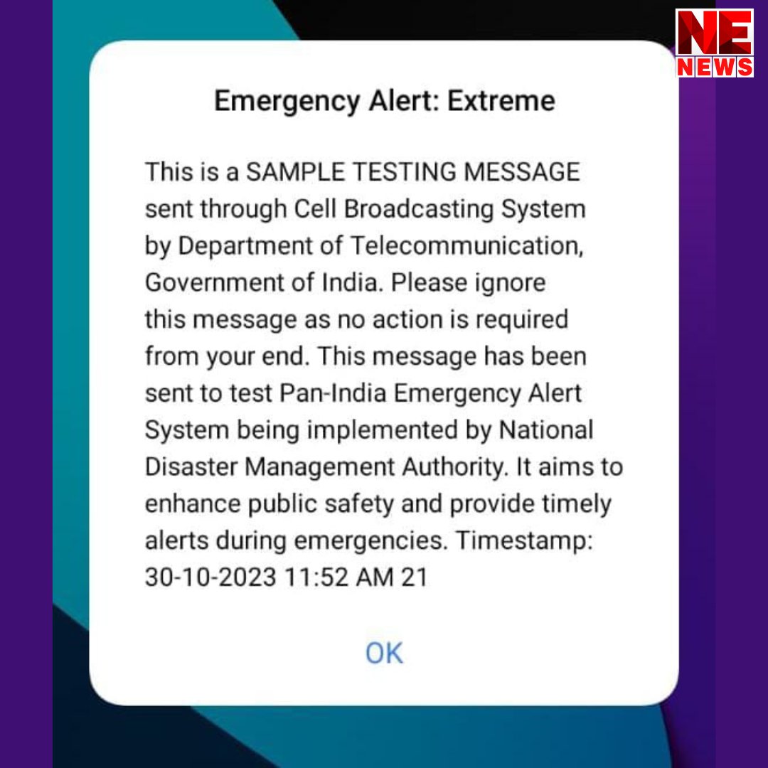 NENEWS24x7's tweet image. The Department of Telecommunication, Government of India has issued a Sample Texting Message to alert the citizens of India in case of emergencies.

#EmergencyAlertSystem #Textalerts #messagealert #GOVT #indiagovt #nenewslive #BreakingNews