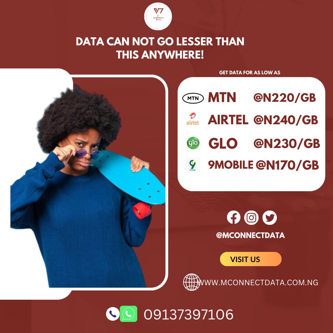 Data cannot go lesser than this ANYWHERE other than on MCONNECTDATA.COM.NG

Have a great week!
