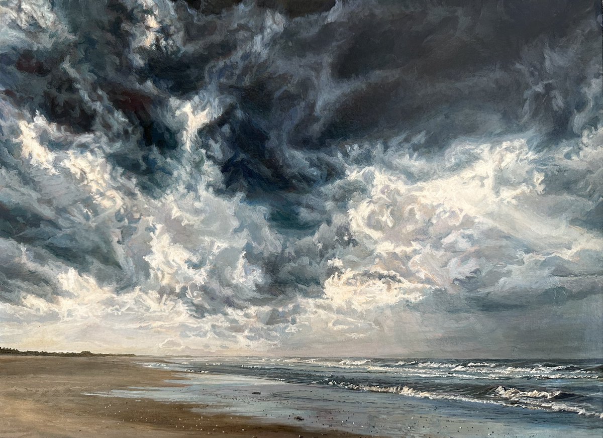 Holkham Seascape. 34 x 45 cms. Oil on panel. Exhibiting soon at the Jerram Gallery... 
#seascape #clouds  #oilpainting #norfolk #seaside #artgallery #Skies #britishcoast  #exhibition #oilonpanel #landscape