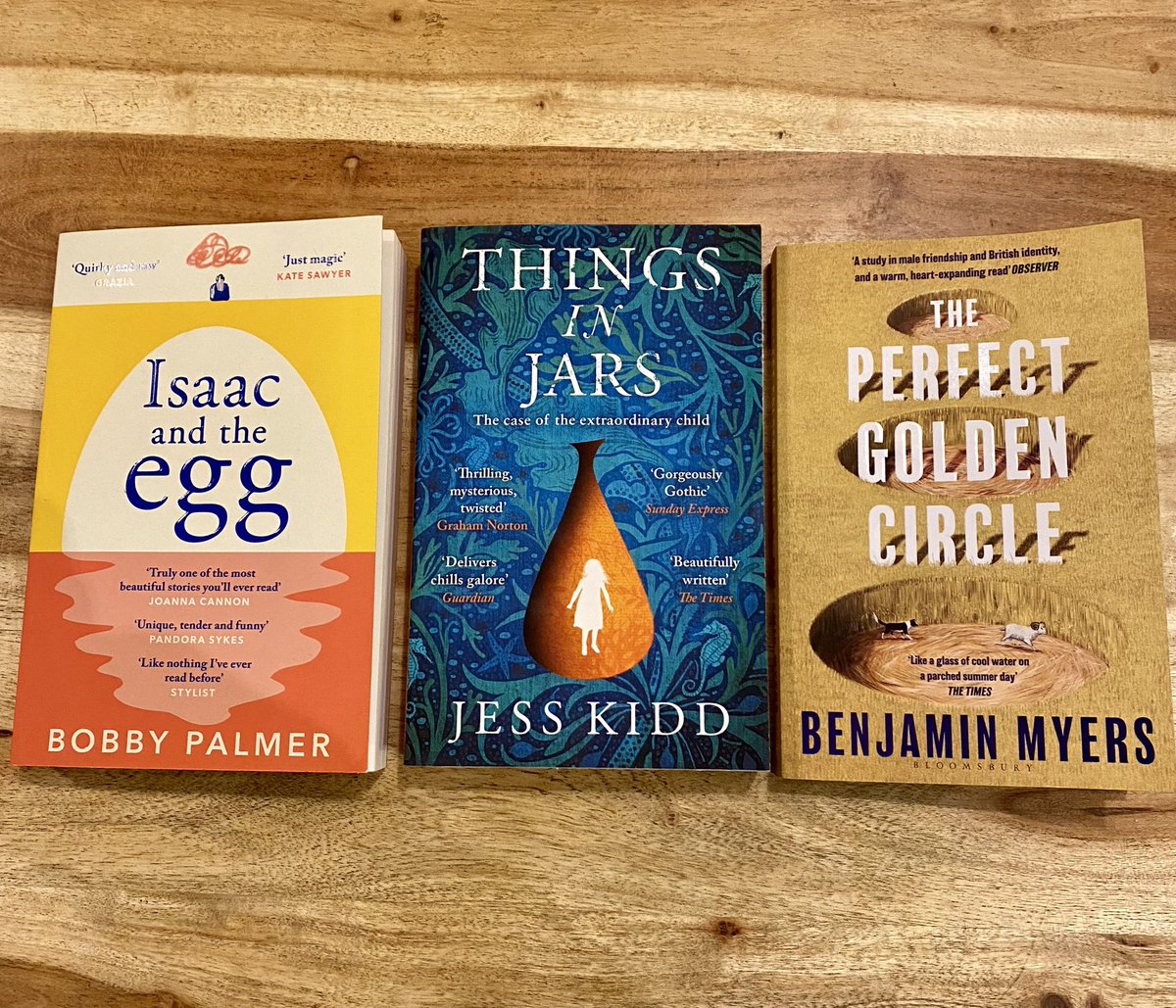 LouiseMorrish1's tweet photo. Which one of these beauties will be chosen for November Book Club @GoldfinchBooks_ ??? 

So far, it’s a VERY close race…get those votes in, people!

Result announced tomorrow…🗳️

#isaacandtheegg @thebobpalmer #thingsinjars @JessKiddHerself #theperfectgoldencircle

#bookclub https://t.co/gJsaMlRqhw