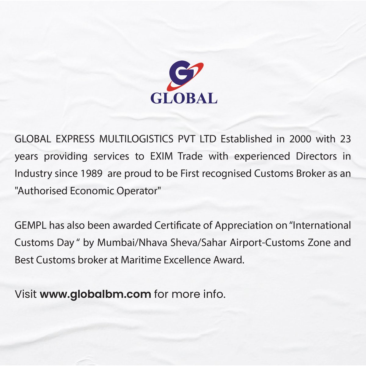 Expanding Horizons: Welcoming Global Express Multilogistics Pvt Ltd, at #IICS2023, India's Premier Cargo and Logistics Show!

We are coming to Jio World Convention Centre from 13th - 15th December 2023!

#IICS2023 #cargo #aircargologistics #cargoshipping #surfacecargo