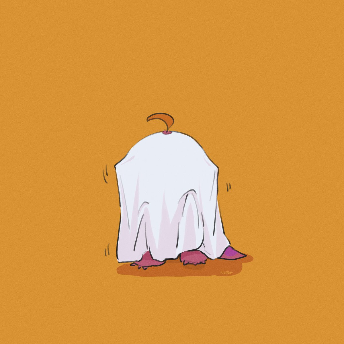 1girl orange background ahoge simple background solo ghost costume cosplay  illustration images