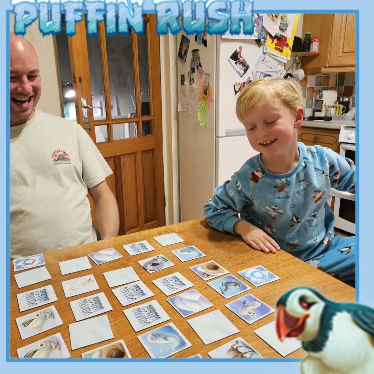 RulesOfDadding's tweet image. Puffin Rush is here and has started to arrive at people's houses! We are delighted that people are sending photos! Mason is so happy that people are enjoying his game! 
it's available to buy on our website foulplaygames.co.uk 
#PuffinRushGame #familygames #familyactivities