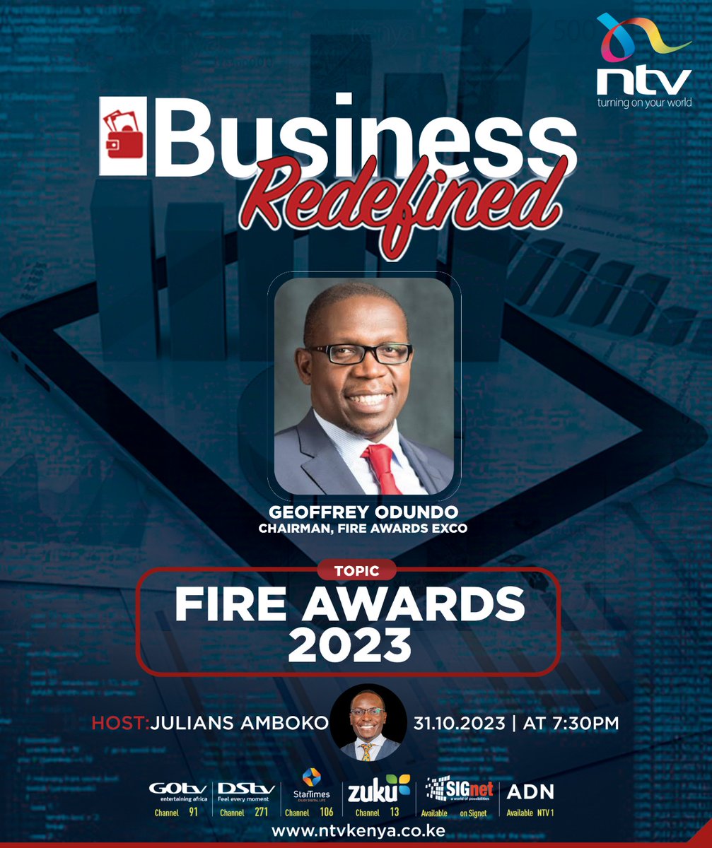 FiReAwardEA's tweet photo. Join @NSE_PLC CEO &amp; Chairman of the FiRe Award Exco tomorrow at 7:30PM on @ntvkenya. Learn how integrated reporting, public sector participation &amp; accrual accounting are being reshaped. @AmbokoJH  #BusinessRedefined #FiReaward @ICPAK @NSE_PLC @CMAKenya @PSASBKe @RBAKenya https://t.co/E0ch3kUULn