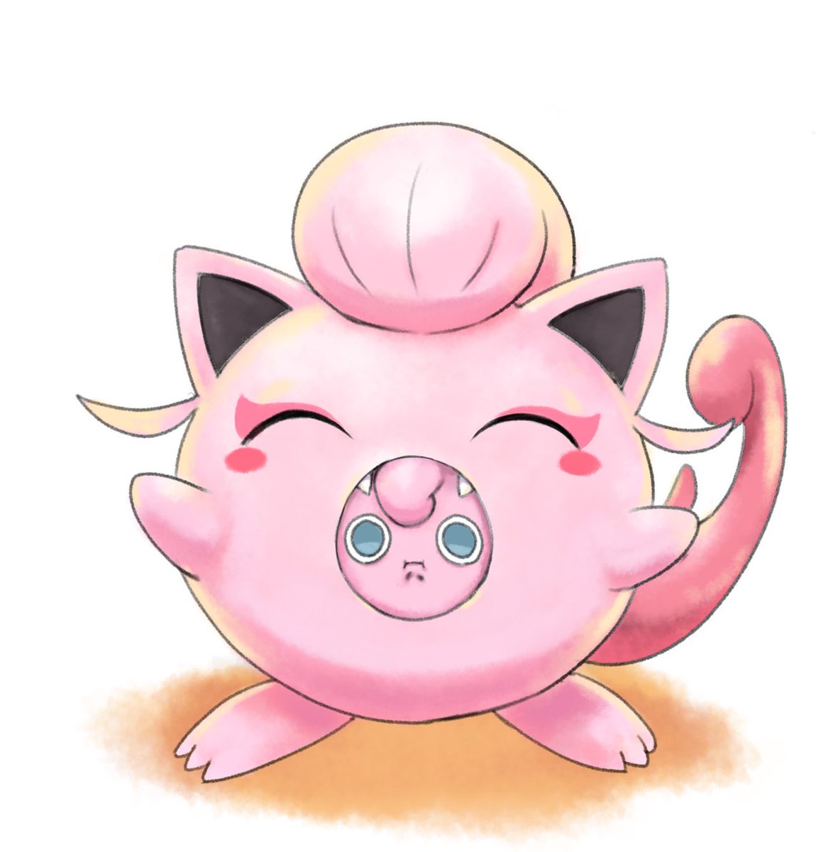 jigglypuff no humans pokemon (creature) fangs solo closed eyes full body white background  illustration images