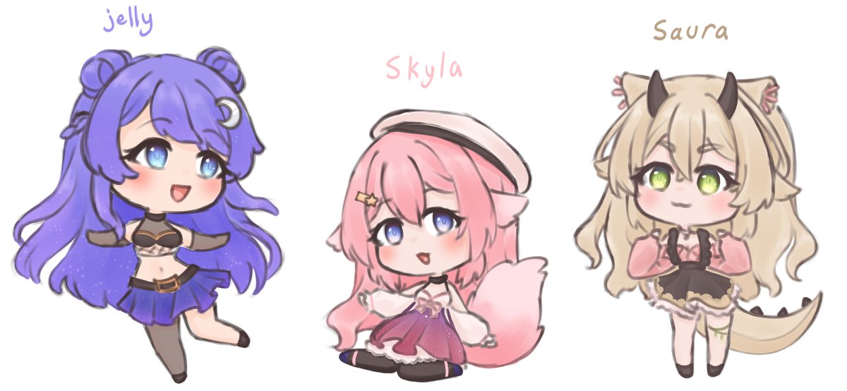 YuchiVT's tweet image. First batch of my chibi drawing practice! I even did some quick rendering! 

I&apos;ll draw some more chibis again soon! Thanks for all of your great reference sheets, please keep them coming!

#jellydoughnart #saurawrt #skyveeart