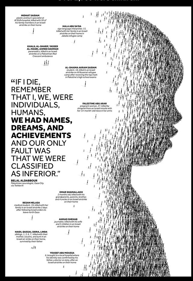 Amir_Codes's tweet photo. "If I die, remember that I, we, were individuals, humans, we had names, dreams and achievements and our only fault was that we were classified as inferior."
#CeasefireNOW https://t.co/xOibnDDlQW