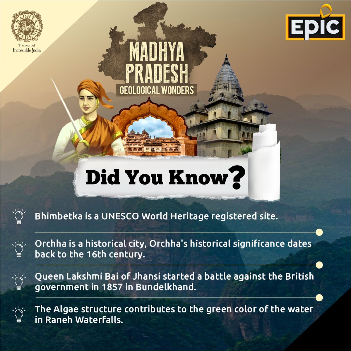 Bhimbetka in Madhya Pradesh is like a prehistoric art gallery! It's a UNESCO World Heritage Site that has rock shelters with ancient cave paintings 🎨 It's like stepping into the history! #Bhimbetka @avinashsachdev4 @MPTourism @GeologyIndia @theepicon #AncientArt #UNESCO 🏞️🗿