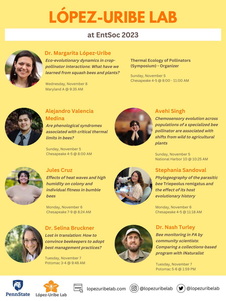 Margarita Lopez-Uribe (@mmlopezu) on Twitter photo #EntSoc23 Who else is coming to #EntSoc2023? Here is the list of talks by the <a href="/lopezuribelab/">Lopez-Uribe Lab</a> Join us for some of the talks! <a href="/PSU_Entomology/">Penn State Entomology</a> <a href="/NashTurley/">🐝🌻Nash Turley🌻🐝</a> <a href="/AlejandoMValen/">Alejandro Medina Valencia 🇲🇽</a> @Stephanidae_ #EntSoc23 Who else is coming to #EntSoc2023? Here is the list of talks by the <a href="/lopezuribelab/">Lopez-Uribe Lab</a> Join us for some of the talks! <a href="/PSU_Entomology/">Penn State Entomology</a> <a href="/NashTurley/">🐝🌻Nash Turley🌻🐝</a> <a href="/AlejandoMValen/">Alejandro Medina Valencia 🇲🇽</a> @Stephanidae_