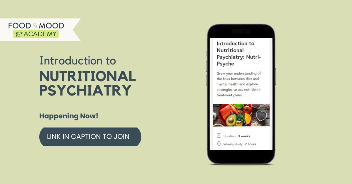 Introduction to Nutritional Psychiatry online CPD course is on now. Gain an introductory knowledge of #nutritionalpsychiatry over 3-weeks based on the current #evidence & guidelines for incorporating dietary recommendations into #mentalhealth care.
Enrol: futurelearn.com/courses/introd…