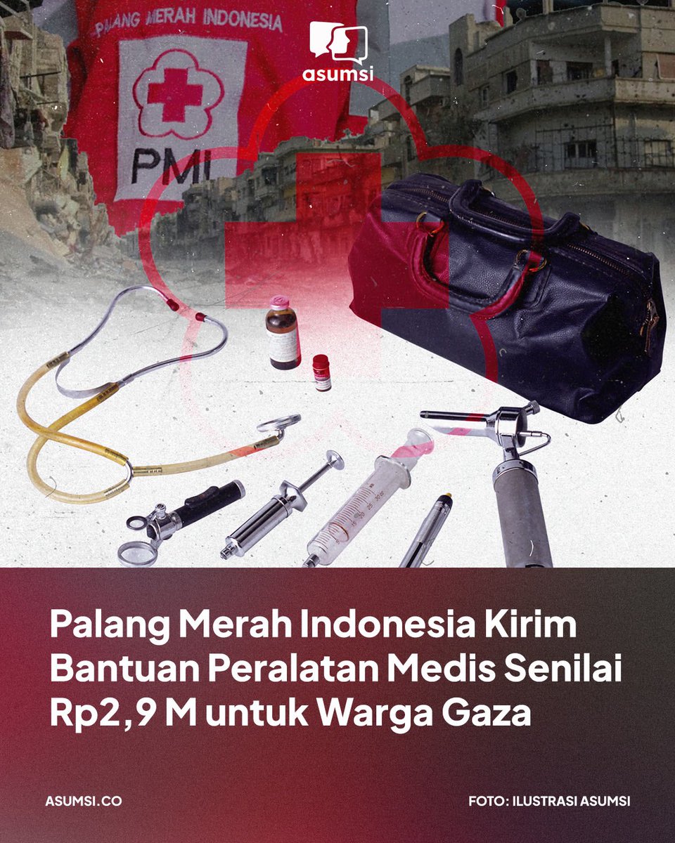 asumsico's tweet photo. Palang Merah Indonesia (PMI) akan mengirimkan bantuan peralatan medis kepada warga Gaza, Palestina. Bantuan senilai Rp2,9 miliar ini akan dikirimkan pada Selasa (31/10/2023) melalui Bandara Halim Perdana Kusuma Jakarta. https://t.co/2rGy9D64nk