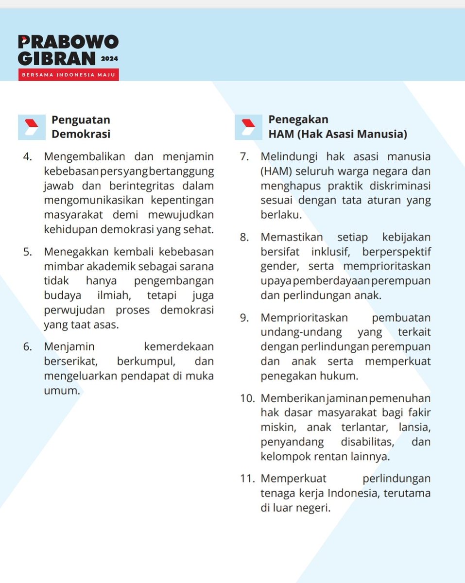 Ndons_Back's tweet photo. Prabowo-Gibran Memprioritaskan pembuatan
undang-undang yang terkait
dengan perlindungan perempuan
dan anak serta memperkuat
penegakan hukum.
Memperkuat perlindungan
tenaga kerja Indonesia, terutama
di luar negeri.
#PrabowoGibran2024
#SaveChilden
#HumanTrafiking https://t.co/cuqirP3NXc