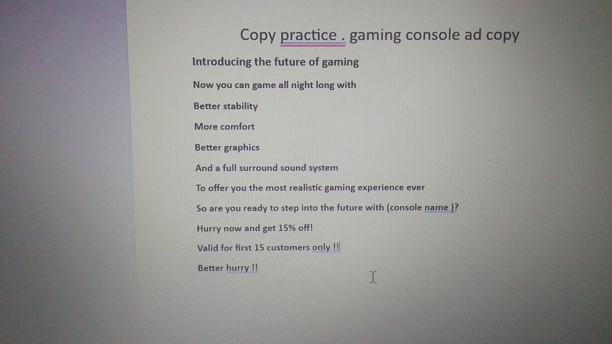 DemonDean7's tweet photo. Are you practicing your writing ? 

First draft at an ad copy I wrote after a long break 😅

I've heard all of the most famous copywriters saying keep practicing 

And there's the saying 
"Practice makes perfect" 

So keep honing your craft people 
#copywritingservice
#copy https://t.co/nkN1Yu6DsM