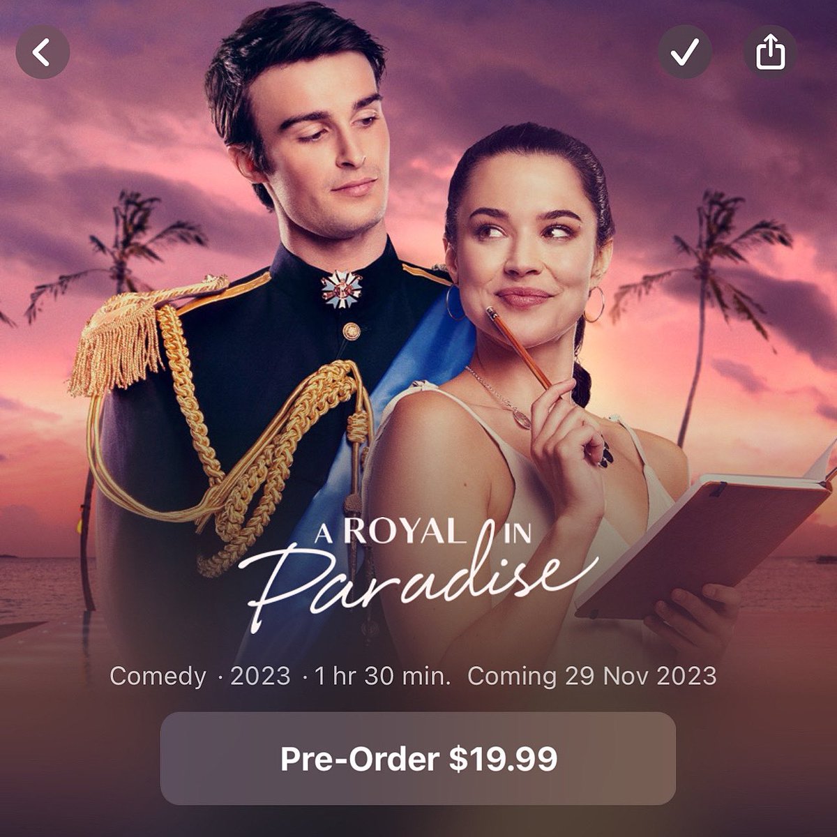 To all our Aussie family, friends and fans, #ARoyalinParadise hits digital small screens on November 29th! Take a journey to the Haven Isles with Olivia and Prince Alexander on Prime Video, Foxtel, Fetch, Telstra, Apple Movies, Google Play and YouTube premium!