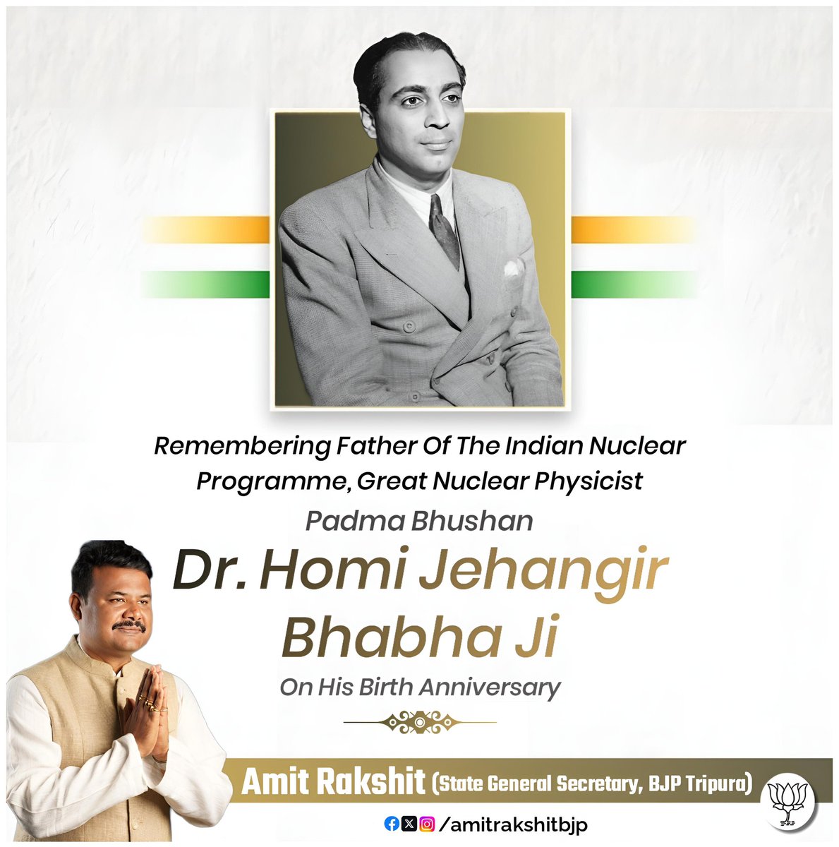 We pay our tributes to Homi J. Bhabha ji, the visionary behind India's nuclear program, whose unwavering commitment to science and insatiable thirst for knowledge have made an enduring impact on our nation's advancement on his birth anniversary. #HomiBhabha