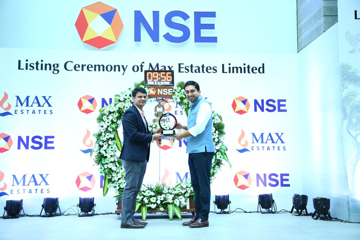 NSEIndia's tweet image. Congratulations Max Estates Limited on getting listed on NSE today. Max ventures and Industries Ltd. is getting amalgamated with its subsidiary Max Estates as part of group&apos;s restructuring exercise to focus completely on real estate business.

#NSE #NSEIndia #listing #IPO…