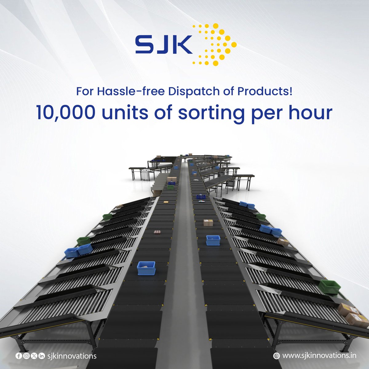 Streamline your dispatch process! At SJK Innovations, we provide integrated solutions for all your warehousing needs. Discover the future of efficient operations with our Sortation Systems! 
.
.
#sjk #sjkinnovations #warehouse #conveyor #conveyors #technology #warehouseoperative
