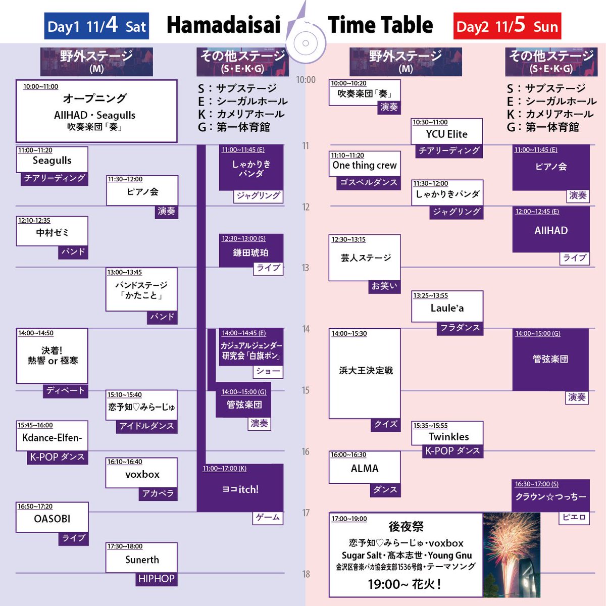 ycu_hamadaisai's tweet photo. 【浜大祭タイムテーブル訂正版】
タイムテーブルにまた一部変更がありましたので再度お知らせします！

こちらの方で出演団体、出演時間をご確認下さい 🙇 https://t.co/B9nufbANyN