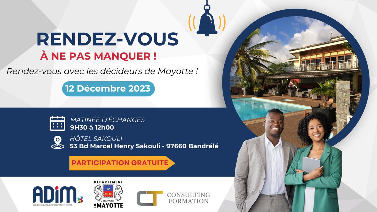 AdimMayotte's tweet photo. 🔔 Découvrez les Marchés Publics avec nous!
📣 Participez à notre atelier sur les marchés publics en partenariat avec Consulting Formation. Informations clés sur les marchés locaux, nationaux, et internationaux.
📅 12 décembre 2023,⏰ 9h30 - 12h00
📍 Hôtel Sakouli, Bandrélé https://t.co/0GDteDZot8