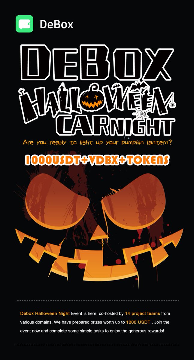DeBox_Social's tweet image. 🎃👻 Don't be haunted by FOMO this Halloween! The DeBox Halloween Night Event is here, and it's spooktacular! 🌙🦇
🔗 Click here to join the spooky fun: soquest.xyz/space/DeBox/ca…
👉 Join us for a thrilling night of rewards with #DeBox and 14 project teams from diverse fields.…