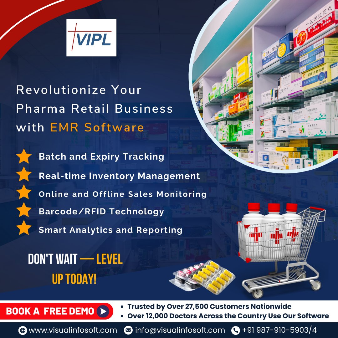 Elevate your pharmacy retail business with our EMR software! 🏬✨ Streamline sales, manage inventory, and track progress seamlessly. Book a free demo today. 
#PharmacyRetail #EMRSoftware #BusinessSolutions #capsules #pharmacy #pharmacist #pharma #pharmacylife💊