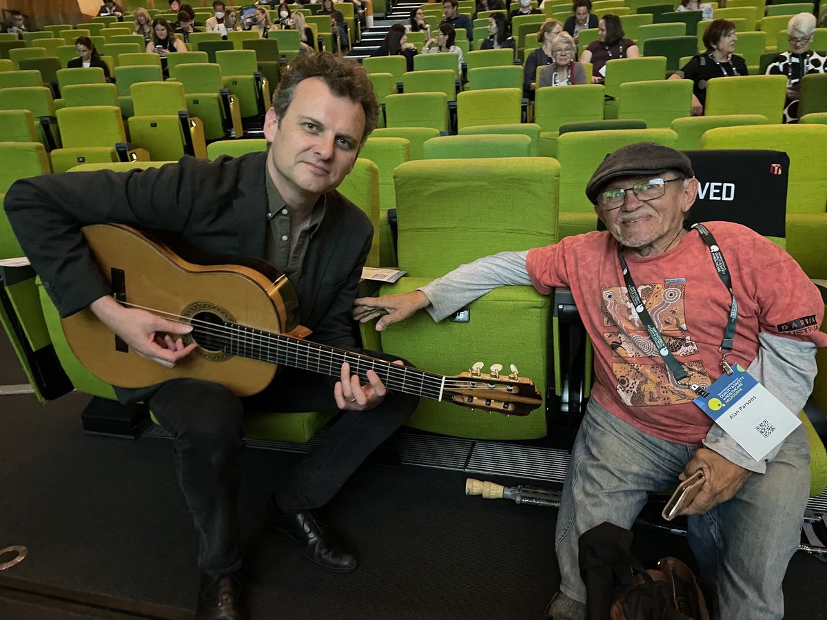catherinecrock's tweet photo. ⁦@HushFoundation_⁩ ⁦@GoKindness_⁩ ⁦@SaferCareVic⁩  and Uncle Alan Parsons Slava Grigoryan about to chat and play @IHI BMJ forum transforming healthcare thought the arts https://t.co/qDKLPQpAbB