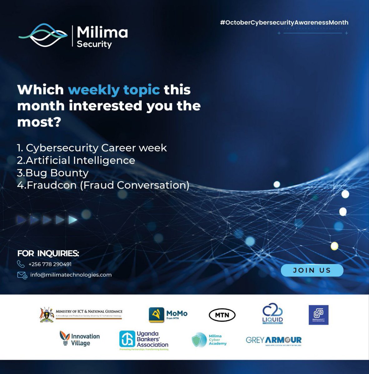 GreyArmourSec's tweet photo. #Octobercybersecurityawarenessmonth 

Which weekly topic interested you the most this month?
Answer in the comment section https://t.co/FlPdGWcMrL