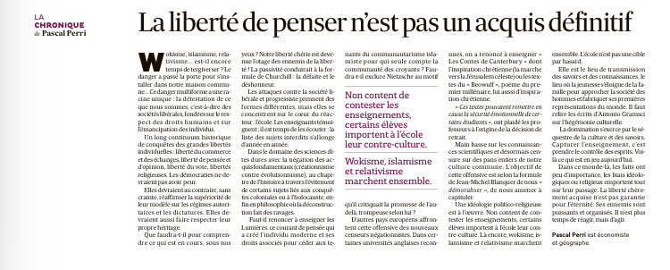 pascalperri's tweet image. Il faudrait être naïf pour penser que les ennemis de la liberté vont nous laisser tranquillement profiter de la nôtre! Wokisme, islamisme, relativisme, les 3 visages d’un même danger. ⁦@LesEchos⁩