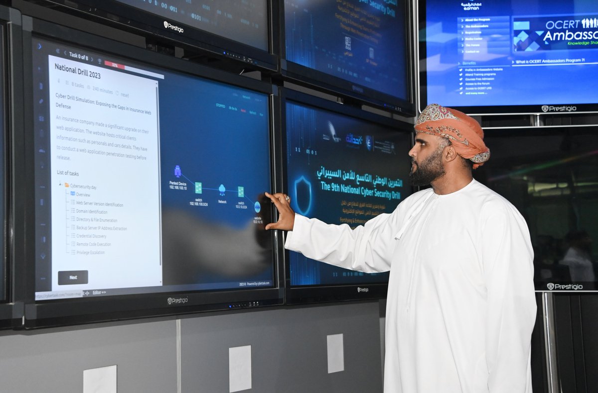 OmanNewsAgency's tweet photo. انطلاق التمرين الوطني التاسع للأمن السيبراني تحت شعار " تقوية وتعزيز كفاءة الفرق للدفاع من خلال اختبار التقييم الأمني للنظم الإلكترونية "، لرفع الجاهزية والاستعداد للتعامل مع المخاطر والتهديدات الإلكترونية المختلفة بالمؤسسة والطرق المثلى لمعالجة الحوادث الأمنية التي قد تتعرض لها، بمشاركة عدد من المؤسسات الحكومية ومؤسسات البنى الحيوية عبر الاتصال المرئي.

#العُمانية