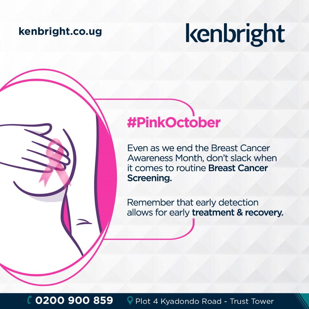 Don't give Breast Cancer a Chance!
Remember to always go for routine Breast Cancer Screening.

Early detection allows for early treatment & recovery.

#KenbrightUG #PinkOctober #BreastCancerAwarenessMonth #BreastCancerScreening