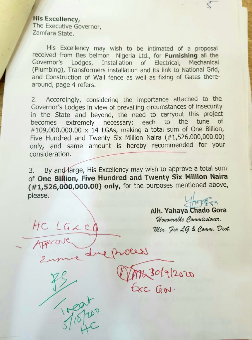 abdul_donjay's tweet photo. Zamfara State Govt has produced documents showing how former Governor &amp; Minister of State for Defence, Matawalle, approved 100% payment of over one billion Naira for fencing, landscaping, and furnishing of Governor's lodges in 14 Local Govt Areas even before the project began. https://t.co/J8cNcxlSvb