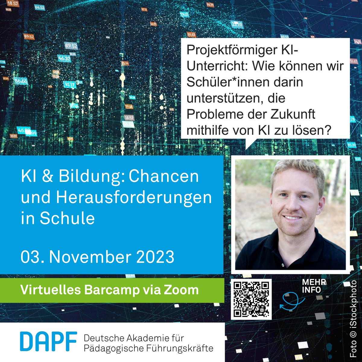 Am 03.11. findet das Online-Barcamp "KI &amp; Bildung - Chancen und Herausforderungen in Schule" statt.  

Ich freue mich auf meine Session und darauf, mit euch dort ins Gespräch zu kommen. 

#twlz #KI @pruefungskultur