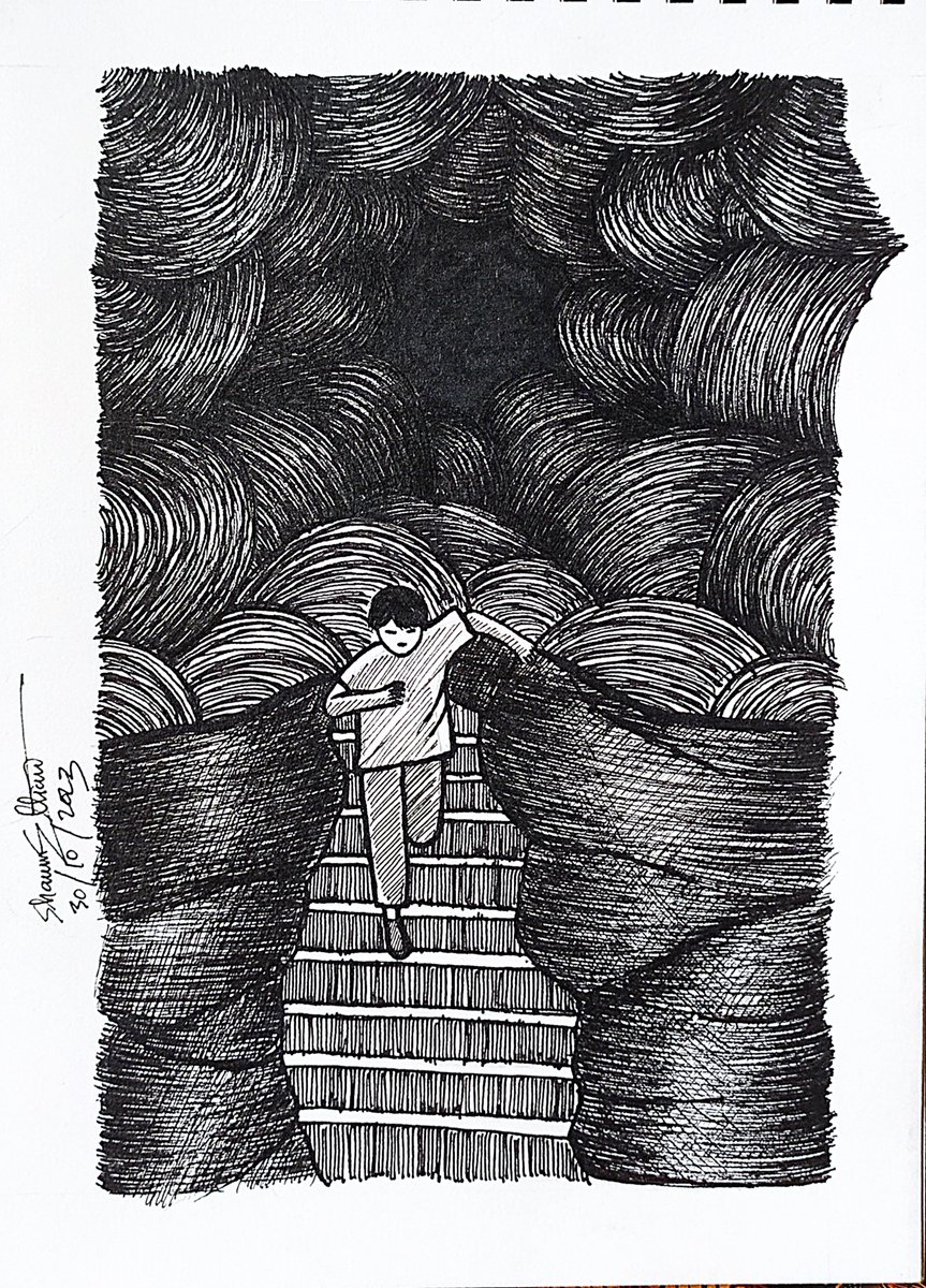 shawnellian's tweet photo. Inktober Day 30, Rush: "Rush to Run from The Nightmare"

#inktober #inktober2023 #inktober2023day30 #rush #pen #ink #art #nightmare #nightmaredrawing #inkdrawing #pendrawing #traditionalart #arttwt #artistonx #artmoots #blackandwhiteart https://t.co/NaHPlmRann