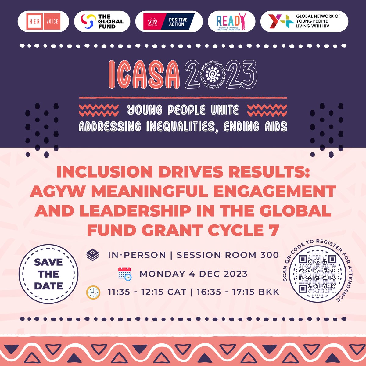 Y+ Global (@yplus_global) on Twitter photo 🌍 Save the date! Join us on 4 Dec 2023 at @icasa2023 for this empowering event📆🌟 Discover how inclusion can drive results in the <a href="/GlobalFund/">The Global Fund</a> Grant Cycle 7 and what can be done to strengthen the meaningful engagement and leadership of AGYW. 💪This is an event not to be missed! 🌍 Save the date! Join us on 4 Dec 2023 at @icasa2023 for this empowering event📆🌟 Discover how inclusion can drive results in the <a href="/GlobalFund/">The Global Fund</a> Grant Cycle 7 and what can be done to strengthen the meaningful engagement and leadership of AGYW. 💪This is an event not to be missed!