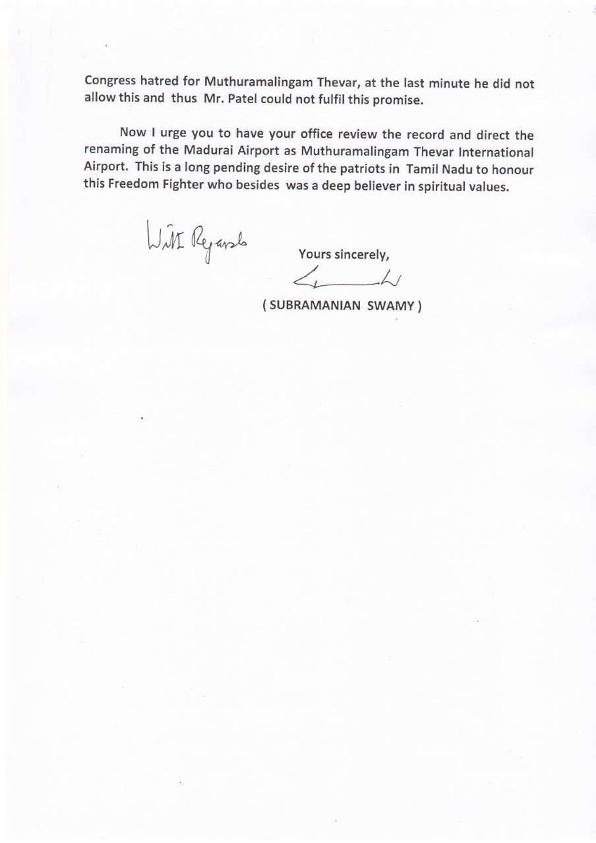 NAVANGULTEJAS's tweet photo. Dr @Swamy39 Letter in 2016 to PM @narendramodi requesting to rename 𝐌𝐚𝐝𝐮𝐫𝐚𝐢 𝐀𝐢𝐫𝐏𝐨𝐫𝐭 after Tamil Nadu’s most 𝐅𝐞𝐚𝐫𝐥𝐞𝐬𝐬 𝐅𝐫𝐞𝐞𝐝𝐨𝐦 𝐅𝐢𝐠𝐡𝐭𝐞𝐫 𝐌𝐮𝐭𝐡𝐮𝐫𝐚𝐦𝐚𝐥𝐢𝐧𝐠𝐚 𝐓𝐡𝐞𝐯𝐚𝐫 #MuthuramalingaThevar
Even after approvals 𝐑𝐞𝐧𝐚𝐦𝐢𝐧𝐠 𝐢𝐬 𝐛𝐥𝐨𝐜𝐤𝐞𝐝 𝐛𝐲 #𝐍𝐚𝐫𝐞𝐧𝐝𝐫𝐚𝐌𝐨𝐝𝐢 @jagdishshetty #SubramanianSwamy @RSSorg