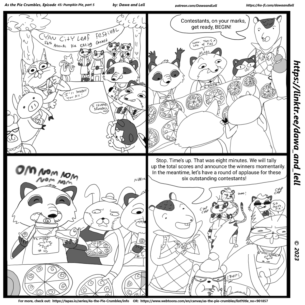 Dawa_and_Lell's tweet photo. As the Pie Crumbles, Episode 45: Pumpkin Pie, part 5
#AsThePieCrumbles #webtoon #webtoons #WebtoonCanvas #Raccoon #webcomic #webcomics #comics #pie #practice #festival #PieEatingContest #autumn https://t.co/DbpOzCzUrR