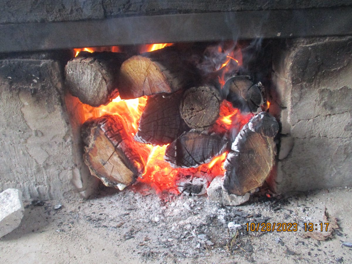 make a fire in the fireplace. 2