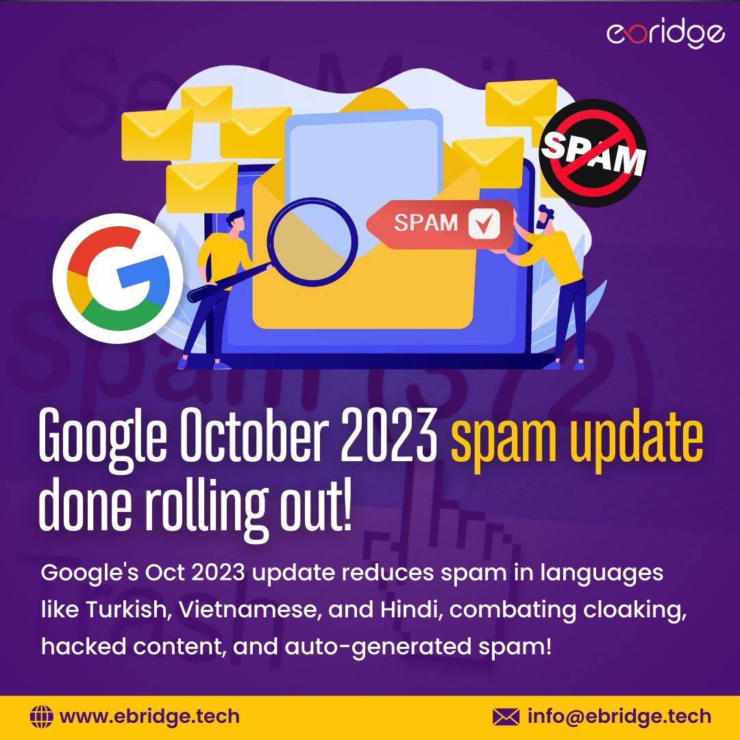technologi72105's tweet image. 🚀 Exciting News! Google&apos;s October 2023 spam update has successfully rolled out! This update is a game-changer, significantly reducing spam in languages. It&apos;s a powerful weapon against cloaking, hacked content, and auto-generated spam.

#GoogleUpdate #SpamReduction #LanguageSpam