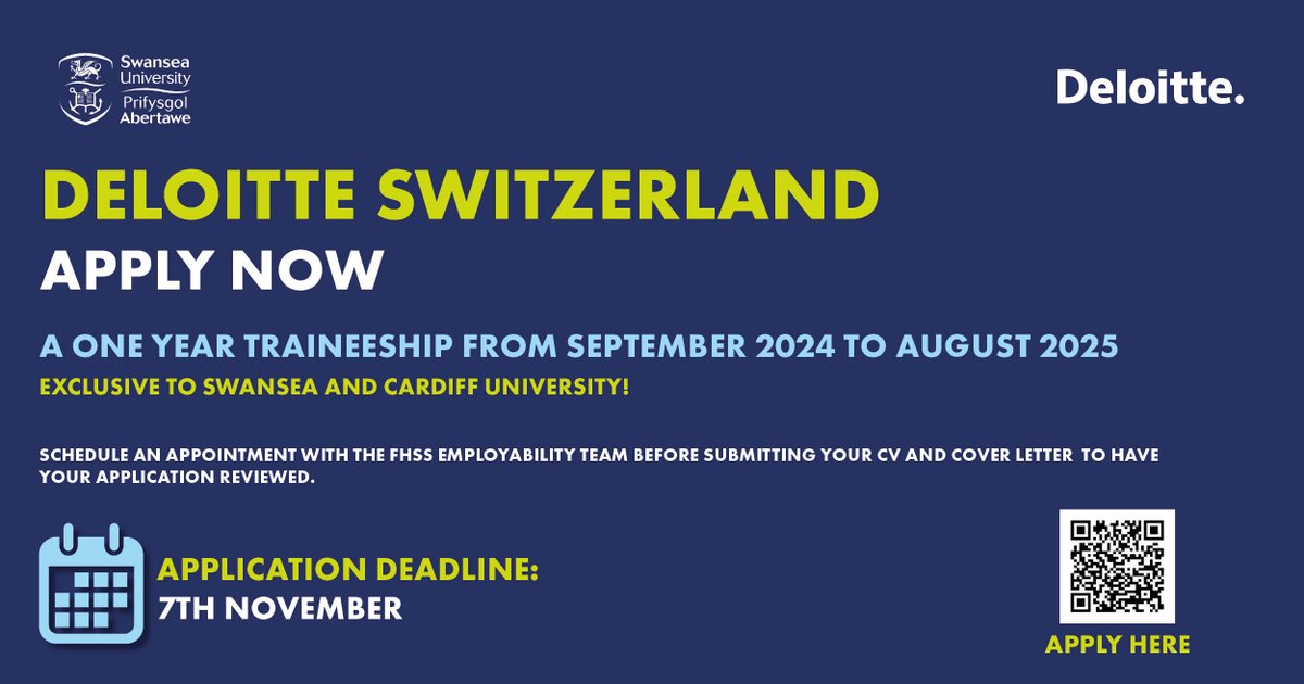 🚀 Exclusive Deloitte Switzerland Traineeship! Gain Consulting experience in Finance, AI, and more. Competitive salary. Check eligibility, watch the video, and apply! players.brightcove.net/5755101805001/… 💼🌟 #DeloitteSwitzerland #TraineeshipOpportunity