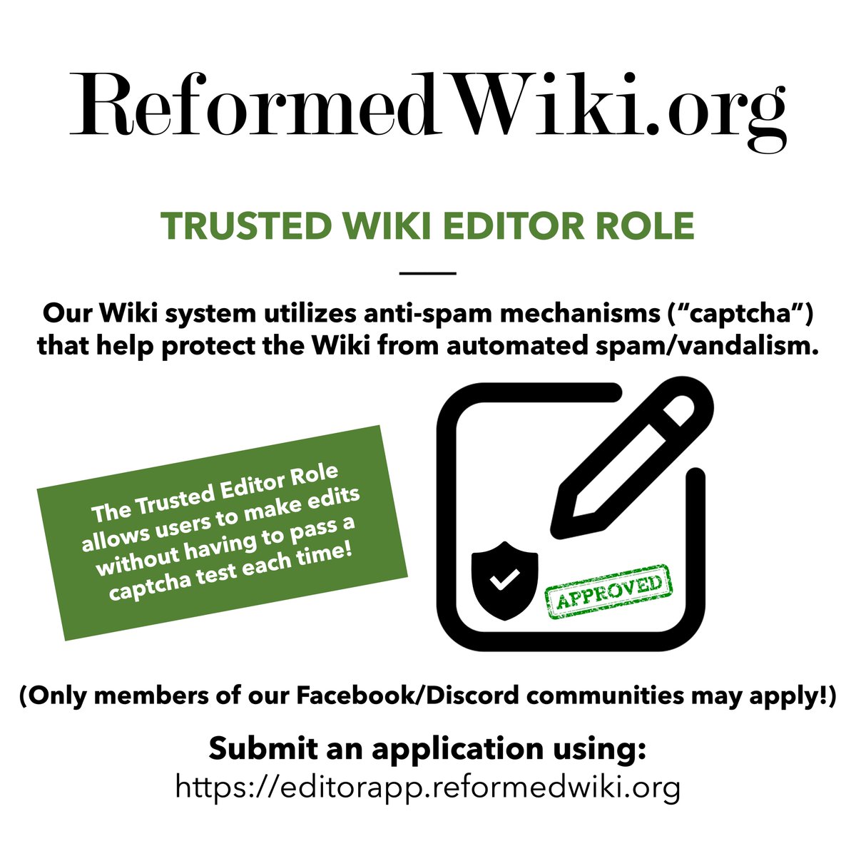 ReformedWiki's tweet image. Become a Trusted Editor on ReformedWiki.org! Join our Editor Communities on Facebook/Discord to be able to apply for the Trusted Editor Role!
editorapp.reformedwiki.org
#ReformedWiki #Reformed #ReformedTheology