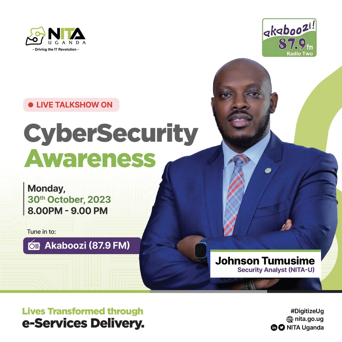 Join us today on @AkabooziFm for an informative session on the latest trends in #Cybersecurity. Our Security Analyst @jonnniemikes will be sharing valuable insights and essential tips to help you stay secure and safe online. Don't miss out! #CybersecurityAwarenessMonth